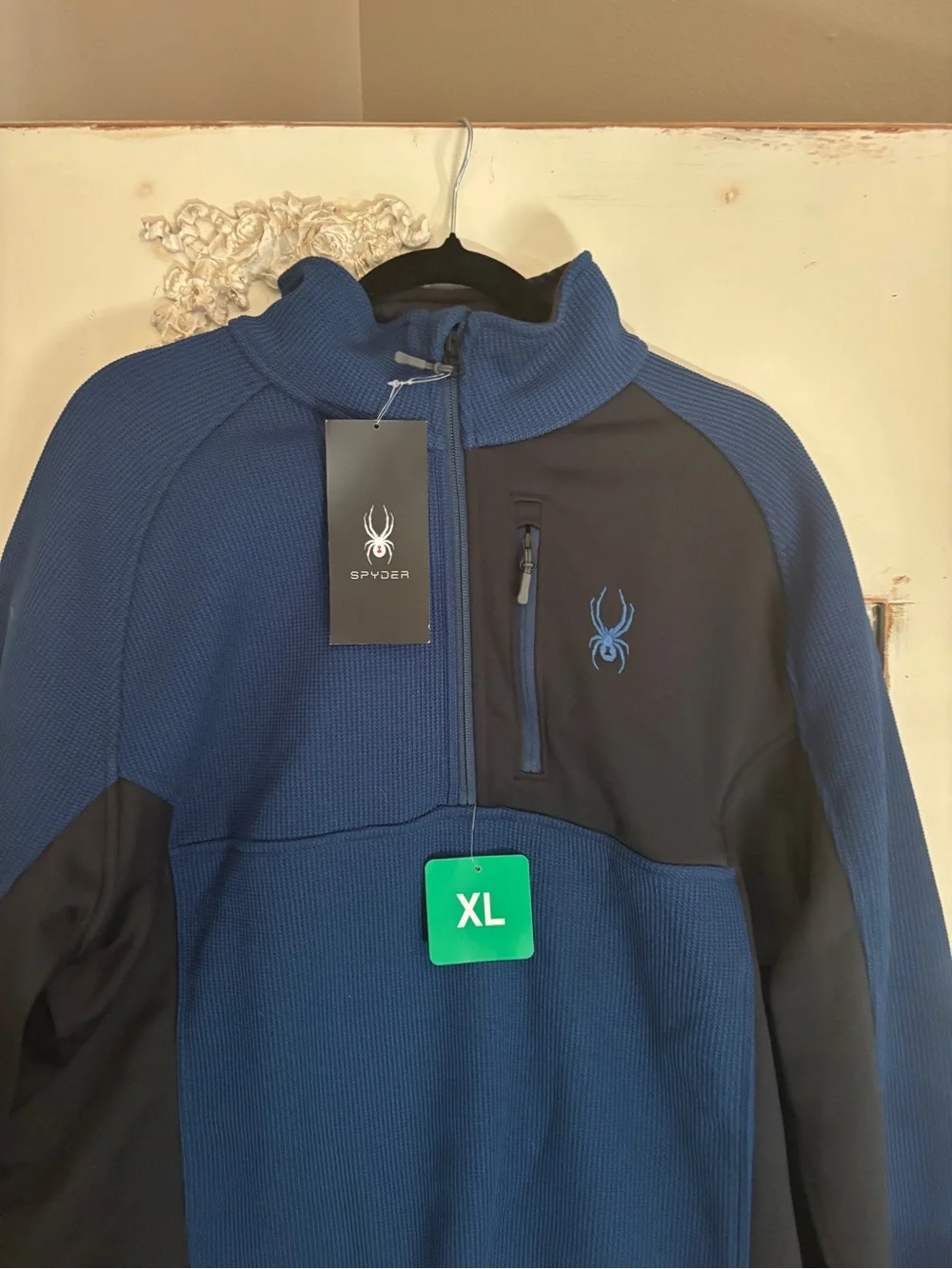 Spyder Men's Gait Quarter Zip Fleece Lined Pullover Jacket Blue Black XL NWT